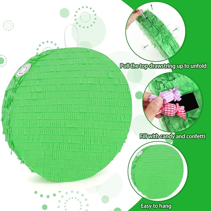 Green Round Pinata with Stick Blindfold and Confetti DIY Blank Pinata for Boys Kids Birthday Party Supplies Carnivals Halloween Christmas Decorations