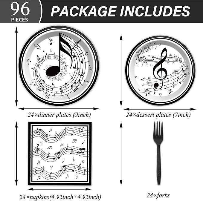 ZOIIWA Musical Note Plates Napkins Music Themed Party Tableware Musical Notes Dinnerware Disposable Paper Plates for Baby Shower Music Concert Birthday Karaoke Christmas Party Supplies 24 Guests