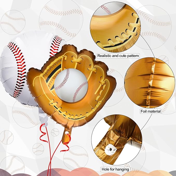 Skylety 8 Pcs Baseball Balloons Baseball Foil Glove Balloon Birthday Party Decorations 18 Inch Sports Themed Senior Night Decorations Supplies