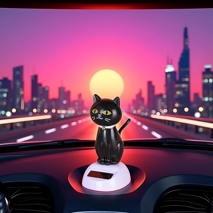 Black Solar Cat Kits Doll Dancing Cat Figure Car Ornament,Dancing Kits Ornament Solar Powered Car Dashboard Interior Decoration Desktop Decor Gift Window Party Car Desk Home Learning and Education