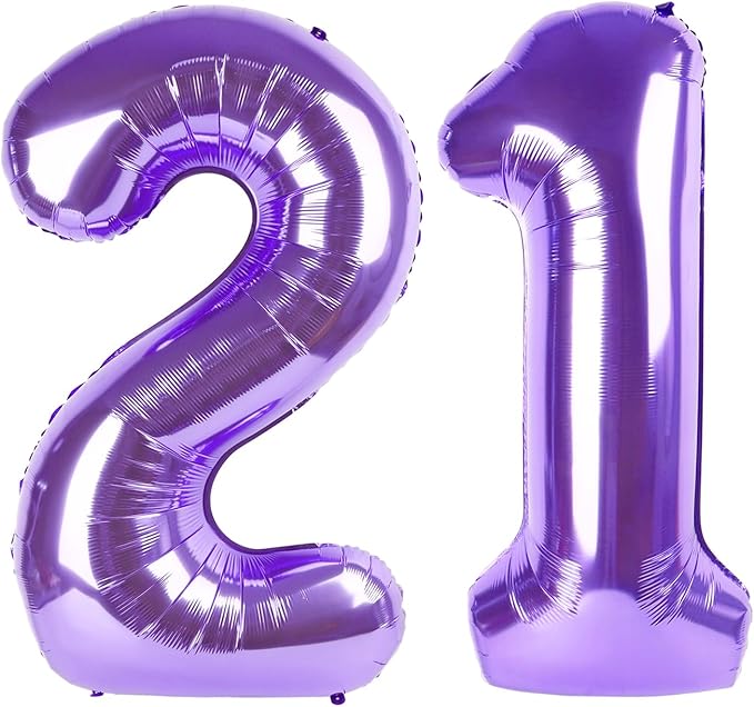 Purple Number 21 Balloon 40 inch, 21 Number Balloons, 21th Purple Birthday Decorations, 21 Year Old Girls Boys Party Supplies