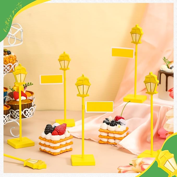 6 Pcs Street Sign Lamp Post Centerpiece Wooden Lamp Post with Street Party Sign Sticker for Toy Decor Friend Birthday Party Supplies Decoration(Yellow)