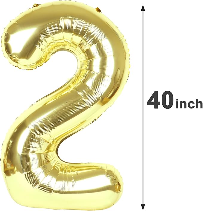 Light Gold 40 Inch Big Number Balloon Birthday Decoration, Number 2 Helium Balloon 12 20 22 23 24 26 2026 New Years Celebration, Boy Girl Baby Anniversary Party Graduations Supplies Decorations