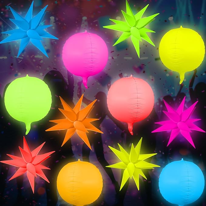 12 Pcs 22 Inches Round Explosion Glow in the Dark Neon Balloons Glow Party Supplies Neon Foil Balloons 90 80s Hip Hop for Halloween Christmas Birthday Wedding Anniversary Backdrop Decor