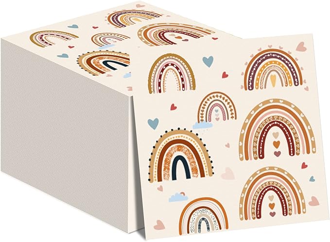 party greeting 50 Pcs Boho Rainbow Napkins Supplies Boho 1st Birthday Party Napkins Decorations Rainbow Lunch Paper Napkins for Birthday Baby Shower