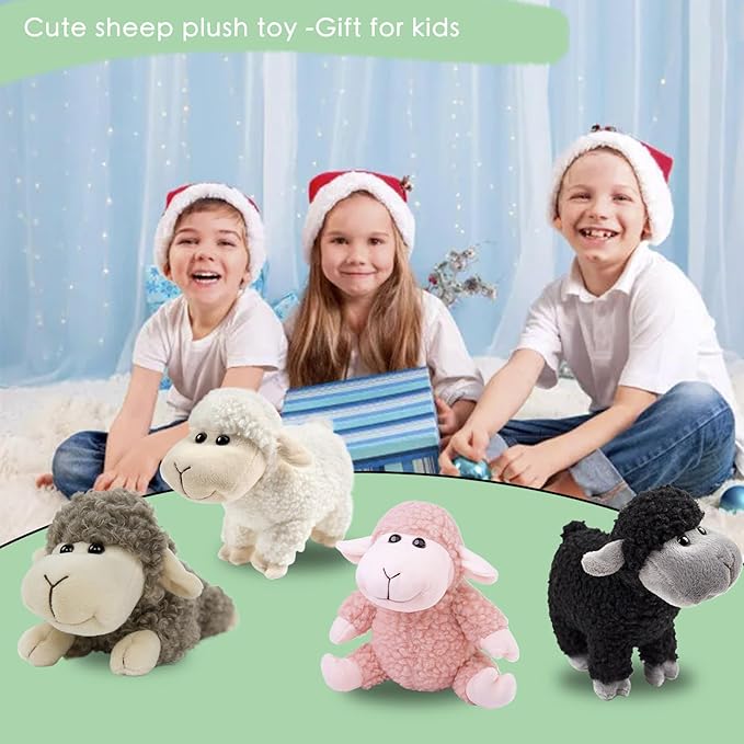 Tiny Heart Sheep Stuffed Animal, Sheep Plush Toy, Lamb Stuffed Animal Cute Soft Stuffed Lamb Kids Boys and Girls Birthday Home Decor Cuddly Grey Lamb Toys (Prone Position)