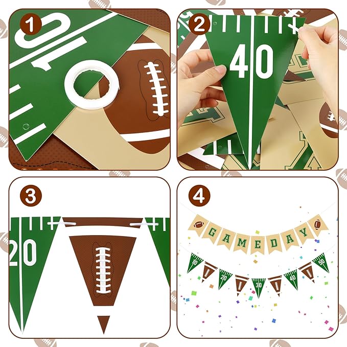 Hooqict 2 Pieces Game Day Football Banner Football Party Decorations Football Party Banner Garland with Triangle Flags Sign for Sports Birthday Party Decorations Tailgate Party Supplies