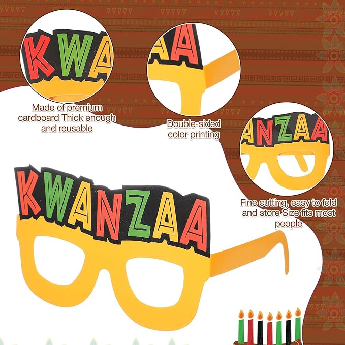 Pajean 36 Pcs Kwanzaa Party Favor Packs Decoration Kwanzaa Photo Props Paper Glasses Bulk African Theme Eyeglasses for Party Favors, Cultural Celebration Decorations, Red Black Green Event Accessories