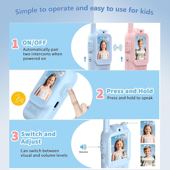 2 Pack Video Walkie Talkies for Kids,Handheld IPS Screen Rechargeable Video Walkie Talkie with Camera, Kids Christmas Birthday Gifts Two-Way Radio Walkie-Talkie for Indoor Outdoor Family Games