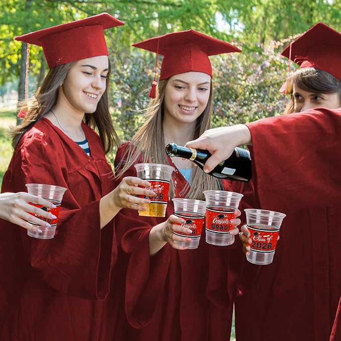 Gatherfun Class of 2026 Celebration - 100 Pcs 16oz Red Graduation Plastic Cups for Sturdy & Durable Drinkware for Grad Festivities | Essential Graduation Party Supplies & Decorations