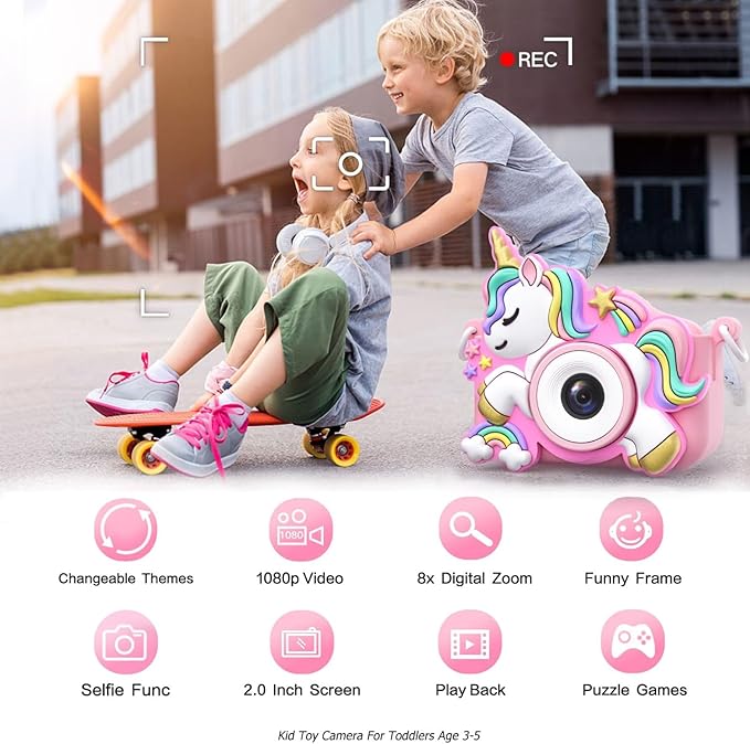 Kids Camera for Girls Toys Gifts, 3 4 5 Year Old Girl Birthday Gifts Small Children Selfie Digital Pink Camera for Kids, for Girls Toy Cameras for Toddlers Age 3-5, 32G SD Card Included