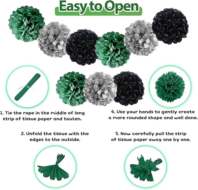 Soccer Party Decorations,Soccer Sports Theme Birthday Decorations,Include Green Black Party Balloons Happy Birthday Banner Fringe Curtain Tissue Paper Pompoms Garland