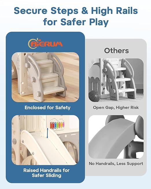 BIERUM Toddler Slide Set with Basketball Hoop, Golf Game & Drawing Board, 13-in-1 Indoor Outdoor Toddler Slides Playground for Kids Ages 1+, Kids Climber Playset for Backyard (Cream&Gray)