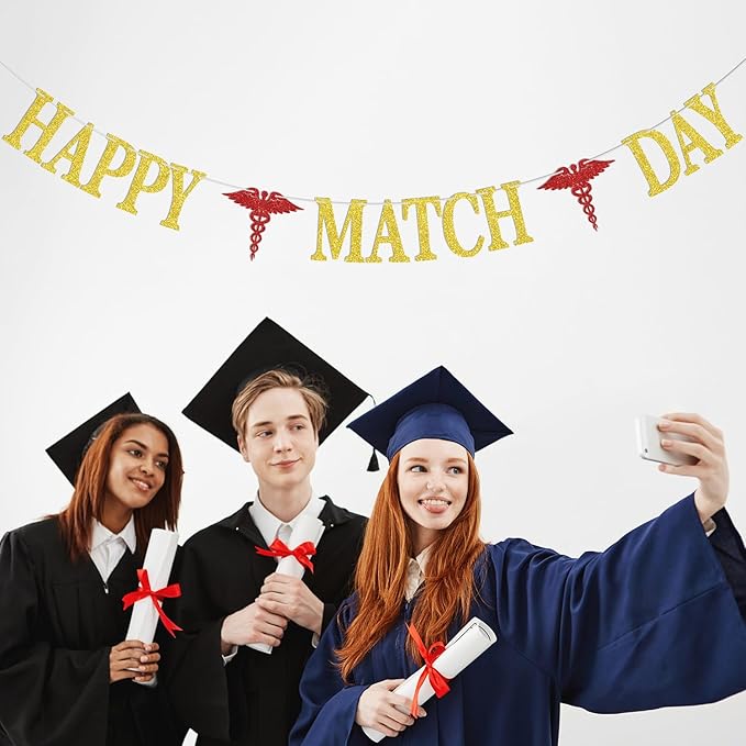 Happy Match Day Banner, Congrats on Matching Bunting Sign, Medical School Survivor Graduation Party Decorations Supplies Gold Glitter