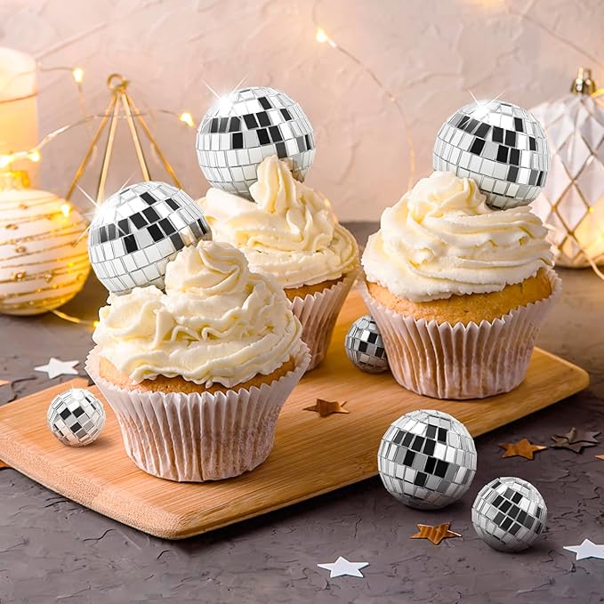 30 PCS Disco Balls Cake Decoration, Small Silver Reflective Mirror Ball Disco Table Decor 70s Disco Themed Party Supplies for Festive, 4 Sizes
