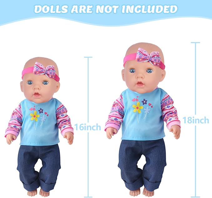 Baby Doll Clothes and Accessories 4 Sets Outfits for 14-18 Inch Dolls, 9 Pcs Dresses for 43cm New Born Baby Dolls Including Doll Dress, Headbands, Top and Pants
