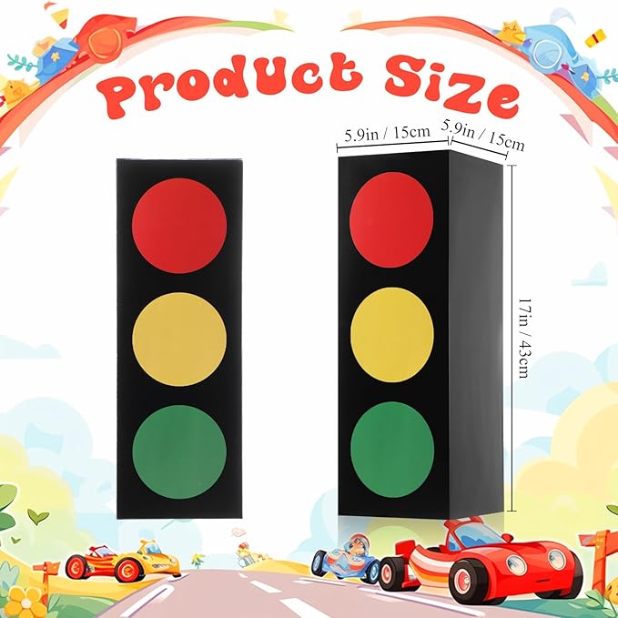 Zhanmai 2 Pcs Traffic Light Favor Boxes Decor 17'' Transportation Boxes for Stop Light Table Topper for Birthday Party Racing Car Party Centerpieces Construction Gift Photo Props Supplies