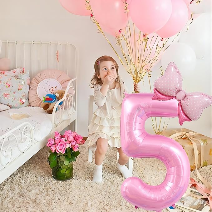 40 inch Number 16 Balloon with Bow Pink Happy Birthday Jumbo Number Balloons for Girls Daughter Birthday Decorations Party Supplies (Pink Number 16)