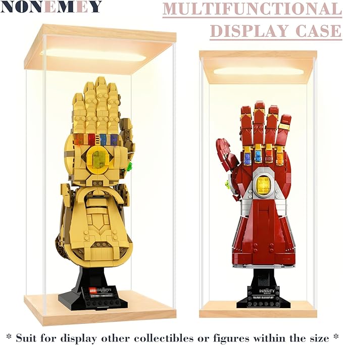 NONEMEY Acrylic Display Case with Led light for Lego 76191 76223，Assemble Clear Acrylic Display Case Stand Dustproof Protection Showcase Organizer Box for Action Figures (6.3x7.5x14.5inch, 16x19x37cm)