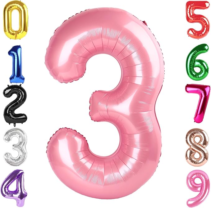 40 Inch Pearlescent Pink Number 3 Balloon, Giant 3 Number Balloons for 3rd Birthday Decorations, Party Supplies for Baby Boy Girl, Pearlescent Pink Party Decor