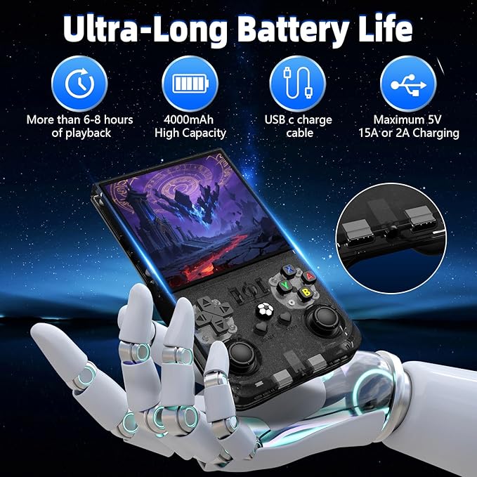 R36MAX Retro Gaming Console, Retro Handheld Games Console with 64GB TF Card, Portable Hand Held Open Source Linux System, 4.0 inch IPS HD Screen Video Game Consoles, 4000mAh Battery (Black)