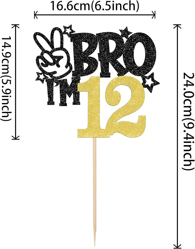 1 PCS Brother I'm 12 Cake Topper Glitter Star Happy 12th Birthday Cake Pick Bro I'm 12 Cake Decoration It's My 12th Birthday Decorations for Boys Cheers to 12 Years Old Birthday Party Supplies Gold