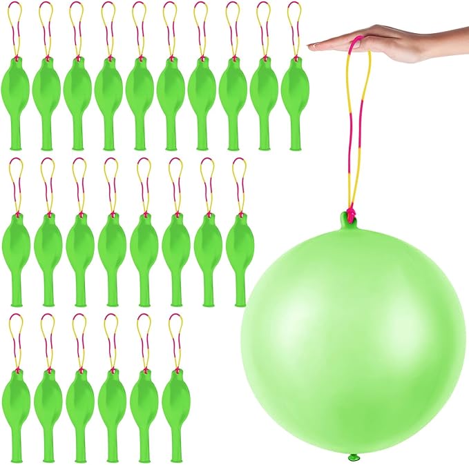 24 Pcs Green Punch Balloons Bounce with Rubber Band Handle Punching Balloon Heavy Duty for Birthday party favors, Kids (Green)