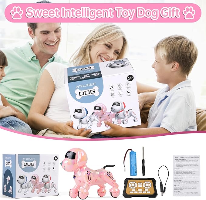 Dwi Dowellin Robot Dog for Kids 8-12,Remote Control Smart Robotic Dogs Pet Puppy Robotic Toy,Interactive Touch Walking Talking Toys for Boys Girls Christmas Birthday Gifts(Pink)