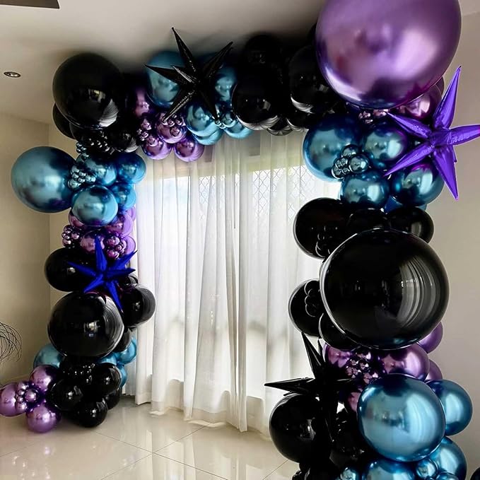 Black Purple Blue Balloon, 60 PCS Outer Space Balloons, 12Inch Metallic Navy Blue Purple Black Balloon Pearl Purple Blue Confetti Latex Balloons for Kids Boys Astronaut Space Birthday Party Decoration