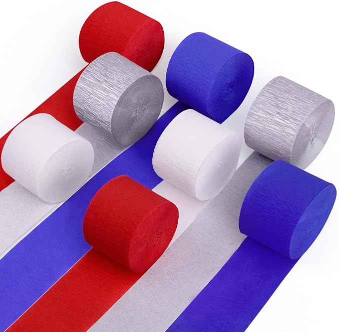 Red White and Blue Decorations, 8 Rolls Streamers Party Decorations Crepe Paper Streamers for 4th of July Decorations, Patriotic Decorations, Memorial Day Decorations, Birthday Party Decor