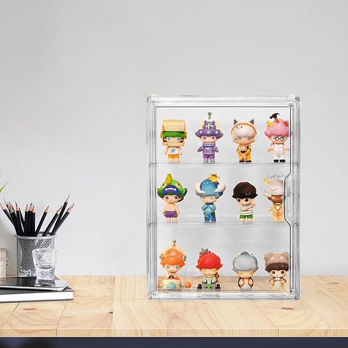 Acrylic Display Case for Figures, 3 Tier Clear Wall-Mounted Storage Organizer, Display Box with Magnetic Door, Dustproof Showcase Cabinet for Doll Action Figure Collectibles