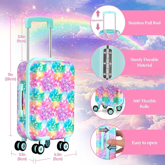 American 18 inch Doll Clothes Accessories Girl Suitcase Luggage Travel Set-Doll Clothing Hat Handbag Sunglasses Camera Computer Passport Cell Phone for Valentine's Day Birthday(NO Doll)