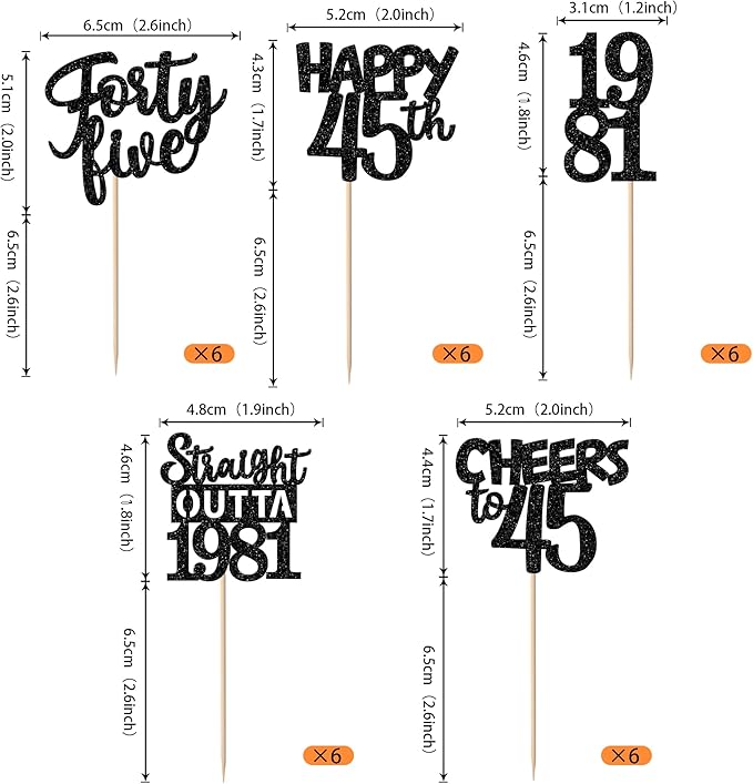 30PCS Black 45th Birthday Cupcake Toppers Glitter Forty Five Happy 45 Straight Outta 1981 Cupcake Picks for Cheers to 45 Years 45th Birthday Anniversary Party Cake Decorations Supplies