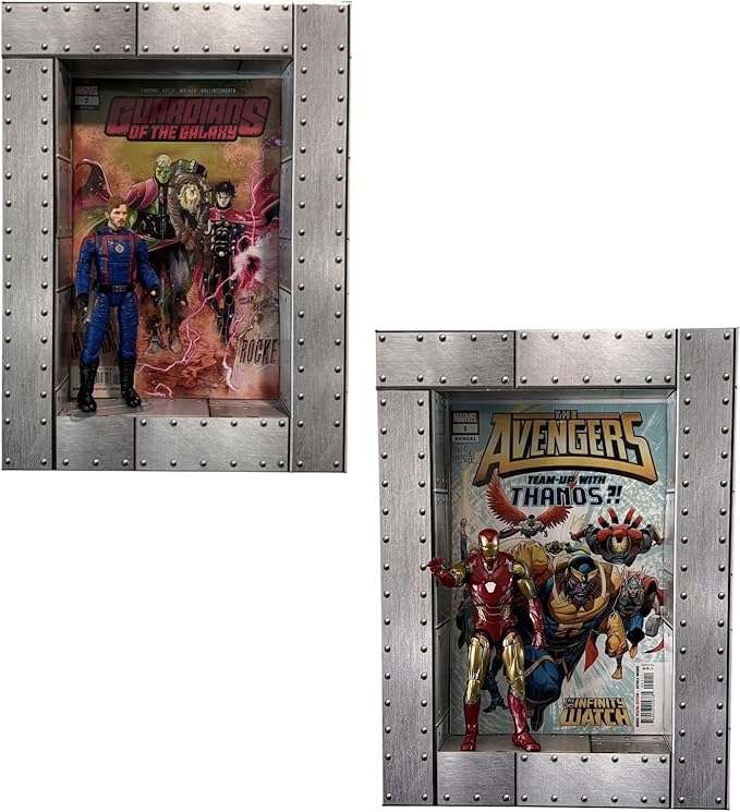 Steel Design Shadowbox Frame – USA Made Showcase for Figurines, Collectibles, Comic Books, Actions Figures, Toys – Lightweight & Durable Corrugated Display Case with Optional Shelves (2 Pack)
