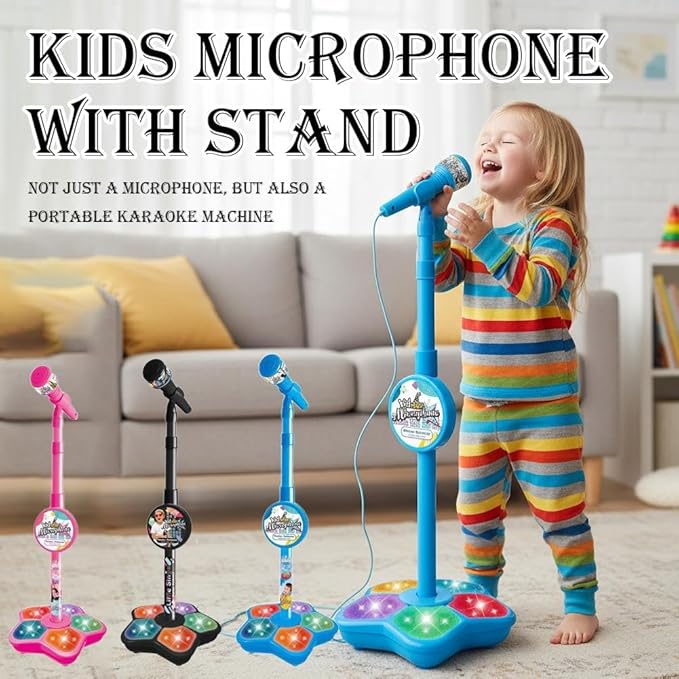 Generic Kids Microphone with Stand, Microphone for Kids, Kid Karaoke Machine for Girls, Toddler Microphones, Kid Microphones for Singing, Musical Toy for Fun Sound Effects, for Children