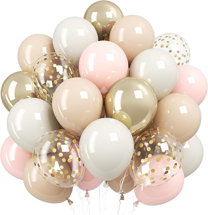 Blush Gold White Balloons,12 Inch White Sand Beige Metallic Gold Confetti Neutral Cream Nude Latex Balloon for Birthday Baby Bridal Shower Wedding Party Decoration