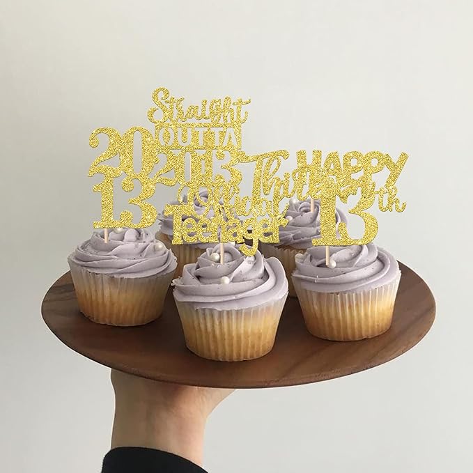 30PCS Happy 13th Birthday Cupcake Toppers Gold Glitter Thirteen Straight Outta 2013 Cupcake Picks Cheers to 13 Years Cake Decorations for 13th Birthday Anniversary Party Decoration Supplies