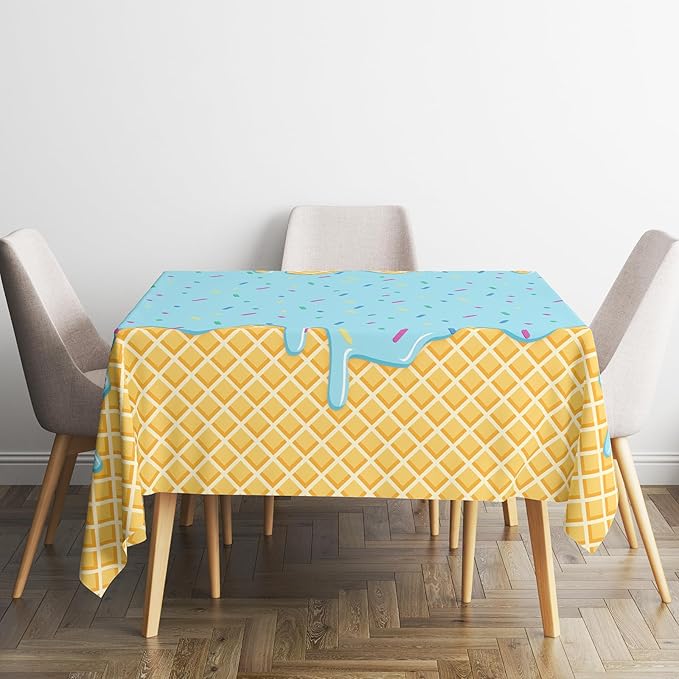 2 Pack Ice Cream Tablecloth for Party Supplies, 108x54 Inch Sweet Dessert Theme Disposable Plastic Table Cover for Kids Birthday, Summer Party Decor for Girls and Boys