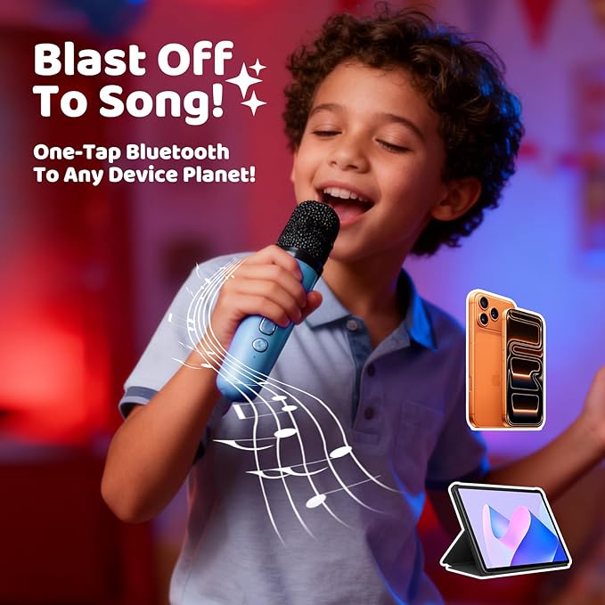 Kids Karaoke Machine for Boys Girls with Dual Microphones for Ages 3-12, Youth Karaoke Machine for Children, Bluetooth Speaker, Purple, Portable Design, 2 Wireless Mics-Blue