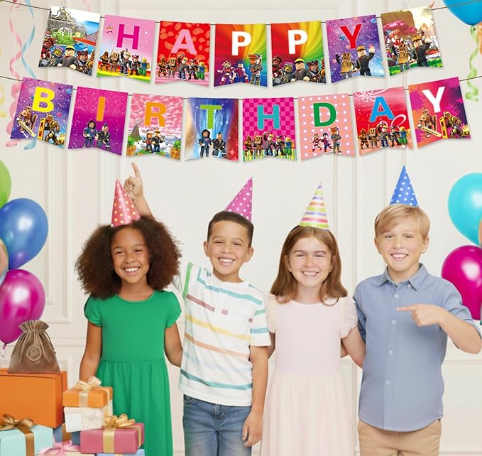 IndoTribe Video Game Happy Birthday Banner Boy - 10ft, No DIY Preassembled Colorful Video Game Birthday Decorations for Boys Gaming Birthday Party Decorations Gaming Backdrop Video Game Backdrop Gaming Party Supplies