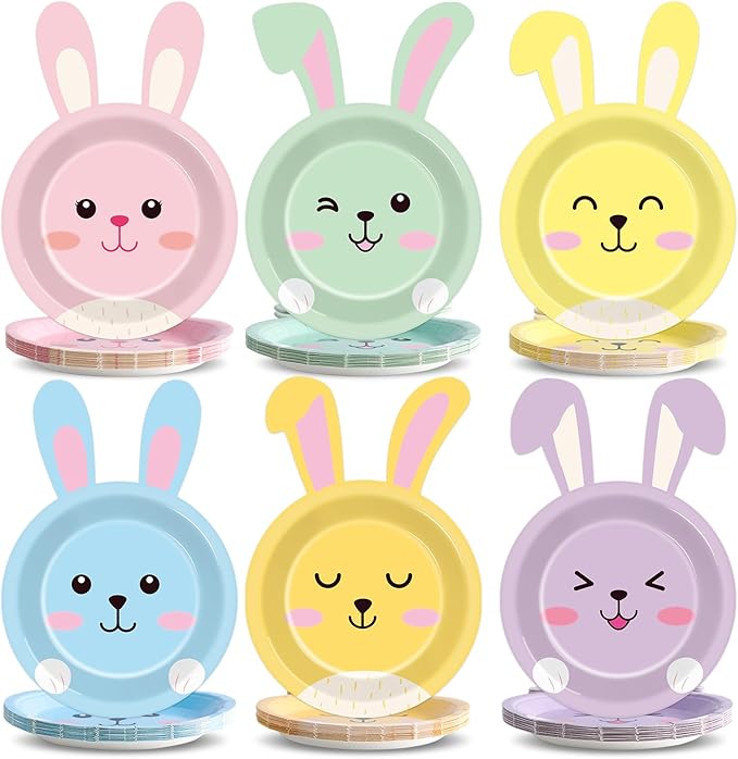 48pcs Easter Bunny Paper Plates Rabbit Tableware Decorations Spring Easter Bunny Shaped Dinnerware Set Rabbit Paper Plates Disposable 7 Inch Dessert Dinner Plates for Party Supplies Decoration