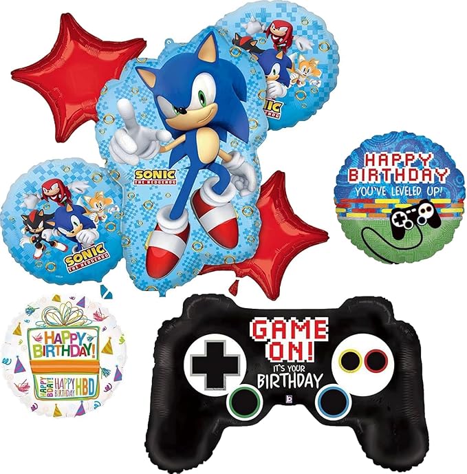 Anagram Sonic Video Gamers Controller Birthday Party Supplies Hedgehog Foil Balloon Bouquet Decorations