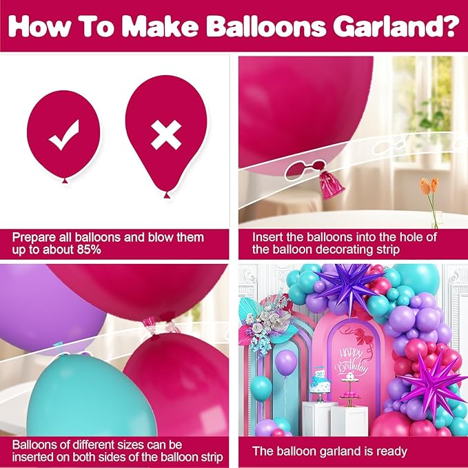 Hot Pink and Teal Blue Balloon Arch Garland Kit, Purple Rose Red Teal Blue Hot Pink Turquoise Party Balloons for Birthday Baby Shower Wedding Anniversary Party Decorations Supplies
