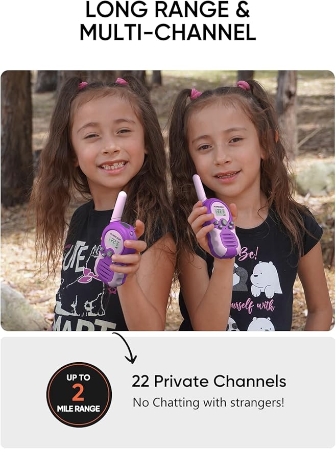 FOREDOM Rechargeable Walkie Talkies for Kids Walkie Talkies Long Range for Boy & Girl Age 3 to 12 Year Old Birthday Toys - 2 Pack