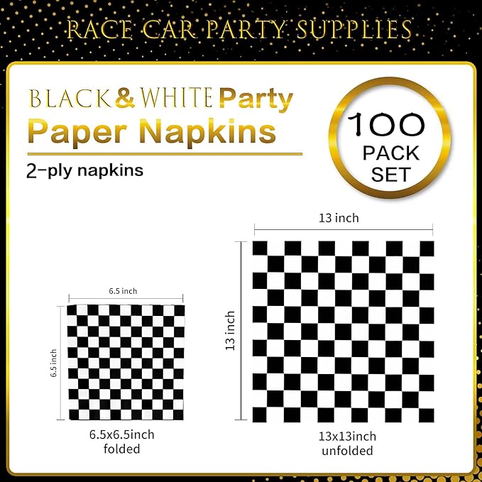 100Pcs Checkered Flag Napkins Race Car Birthday Party Supplies Disposable Racing Black and White Dessert Paper for Baby Shower Themed Decorations Favors Blue (6.5*6.5)