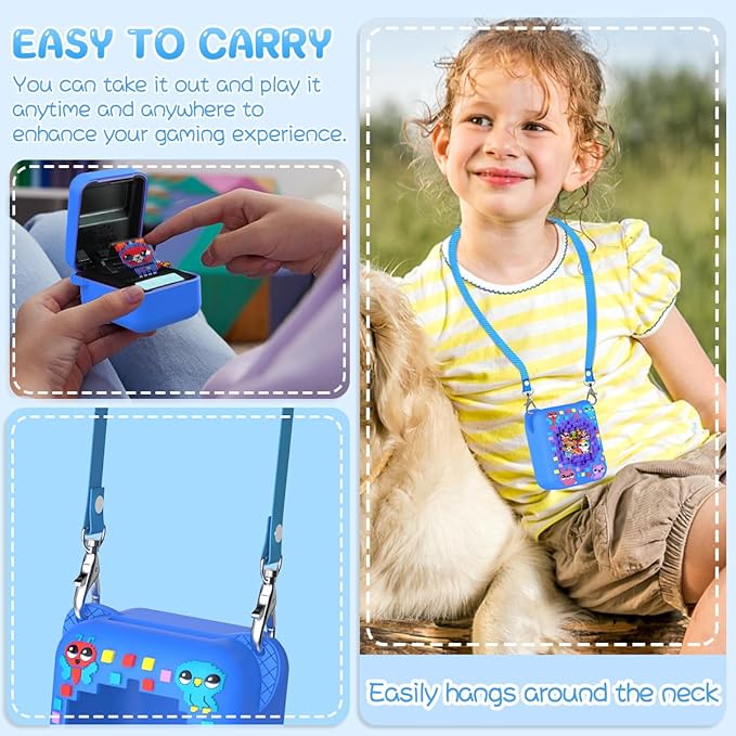 BEARDDO Silicone Cover Case for Bitzee Orginal Interactive Toy Digital Pet and Case, Protective Skin Sleeve with Lanyard for Bitzee Virtual Electronic Pets Accessories Kids Boys Girls (Blue)