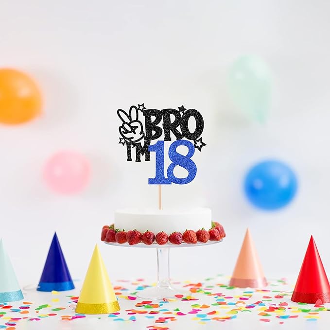 1 PCS Brother I'm 18 Cake Topper Glitter Star Happy 18th Birthday Cake Pick Bro I'm 18 Cake Decoration It's My 18th Birthday Decorations for Boys Cheers to 18 Years Old Birthday Party Supplies Blue