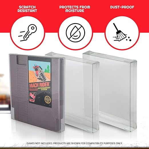 Video Game NES Classic Cartridge Protector Compatible with Nintendo NES Games Cart - 0.40MM PET Video Games Protector Compatible with Duck Hunt, Adventure Island, Mega Man, Punch Out (Pack of 25)