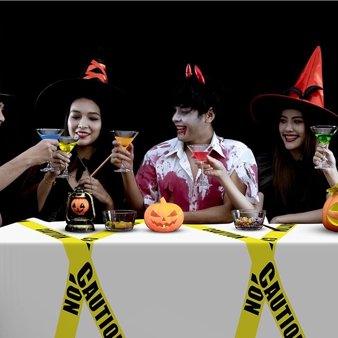 Irenare 3 Pcs Halloween Construction Birthday Party Supplies Disposable Plastic Caution Tape Construction Table Cloth Dump Truck Themed Table Cover Decoration for Halloween 54 x 108 in (White)