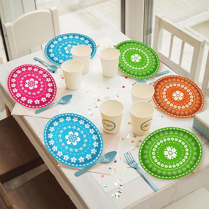50 Count Fiesta Party Oval Paper Plates, Mexican Cinco De Mayo Large 11in Platters Tableware Supplies Disposable Dinner Plates for Mexican Taco Carnival Papel Picado Party Dinnerware Table Decorations